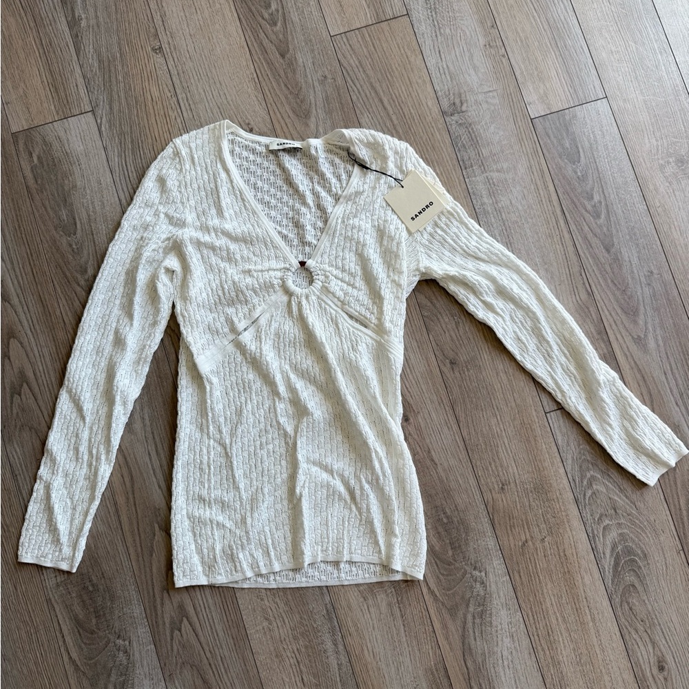 NEW with Tags | SANDRO White Knit Long Sleeve Top